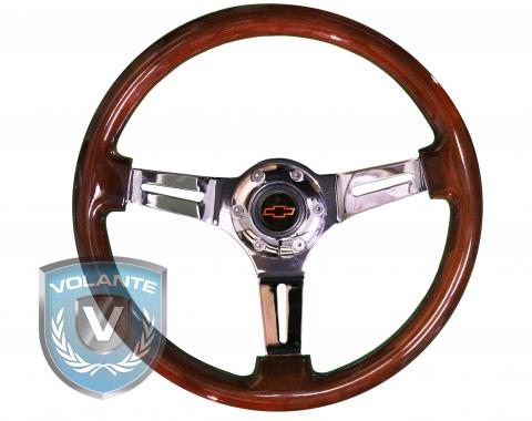 Red Bowtie Volante S6 Sport Steering Wheel Kit, with Slotted Chrome Spokes & Mahogany Grip