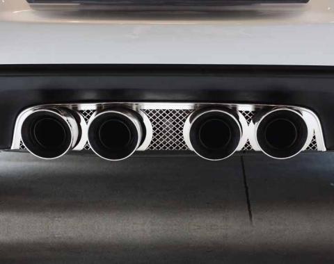 American Car Craft 2005-2013 C6 Corvette - Laser Mesh Exhaust Filler Panel, Corsa 4.0 Quad Tips, Stainless Steel 042015