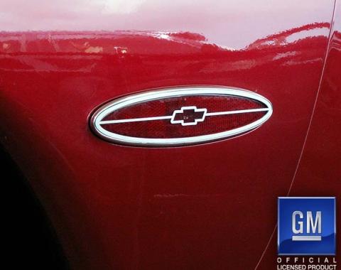 American Car Craft 1997-2004 C5 Corvette - Side Marker Trim Rear Chevy Bowtie 2Pc, Stainless Steel (POLISHED) 032034