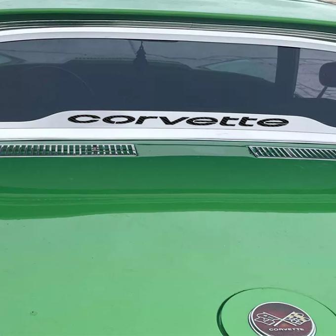 American Car Craft 1968-1975 C3 Corvette Coupe Rear Window Frame Polished 'Corvette' Font, Carbon Fiber Vinyl Inlay 012003