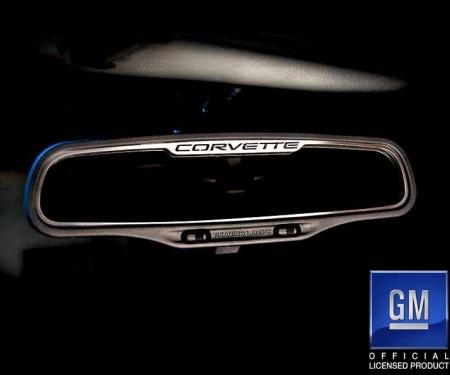 American Car Craft 1997-2004 C5/Z06 Corvette - Rear View Mirror Trim 'Corvette' Style [Standard], Brushed Finish 031007