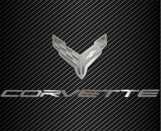 American Car Craft 2020-2024 C8 Corvette - Stainless Hood Panel Badge Flag Logo and Corvette Font Style, Stainless Steel 883052