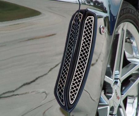 American Car Craft 2006-2013 C6 Z06 Corvette - Laser Mesh Side Vent Grilles 2Pc, Polished Stainless Steel 042055