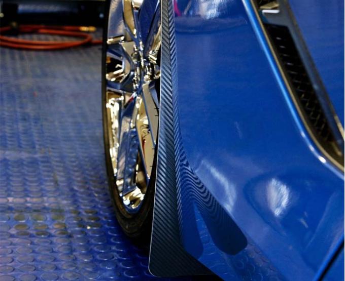 American Car Craft 2014-2019 C7/GS/Z06 Corvette Stingray - Carbon Fiber WRAPPED Mud Guards, Stainless Steel (Front Set Only C7/Z51/Z06) 052025