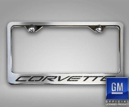 American Car Craft C5 Corvette - License Plate Frame with CORVETTE Inlay, Brushed Stainless, Choose Inlay Color 032050