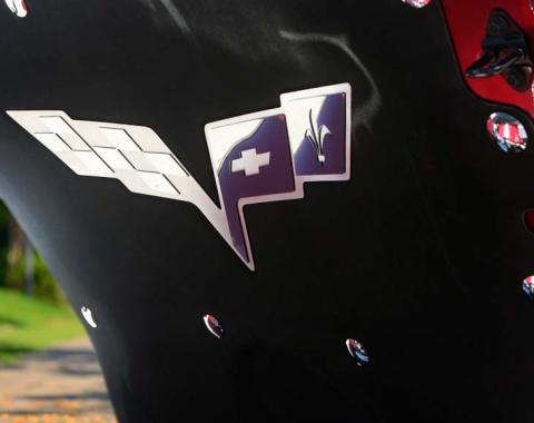 American Car Craft 2005-2013 C6 Corvette - Hood Badge C6 Crossed Flags for Factory Hood Pad, Stainless Steel 043113