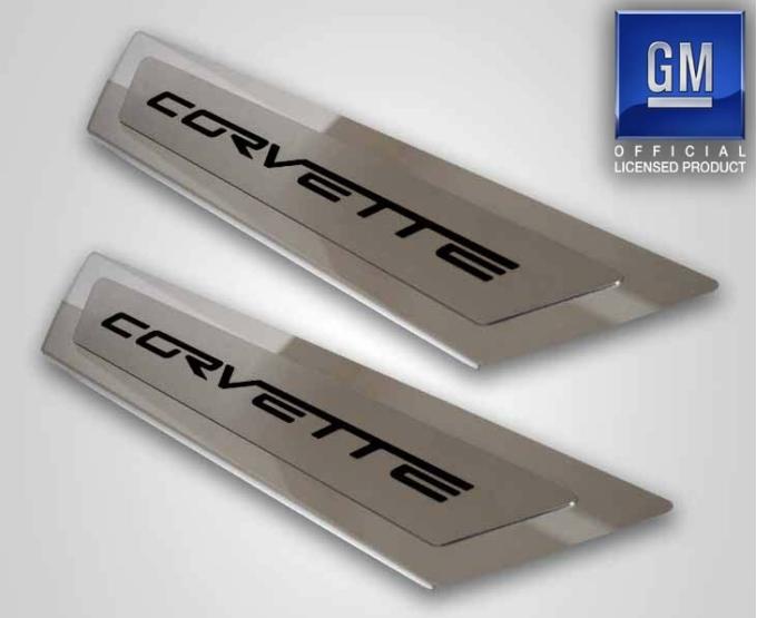 American Car Craft 2005-2013 C6 Corvette - Outer Door Sills 'CORVETTE' Inlay 2Pc, Polished Stainless & Carbon Fiber 041051