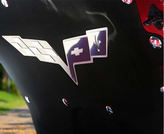 American Car Craft 2005-2013 C6 Corvette - Hood Badge C6 Crossed Flags for Factory Hood Pad, Stainless Steel 043113