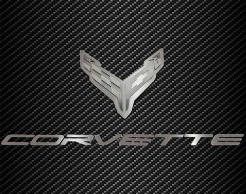 American Car Craft 2020-2024 C8 Corvette - Stainless Hood Panel Badge Flag Logo and Corvette Font Style, Stainless Steel 883052