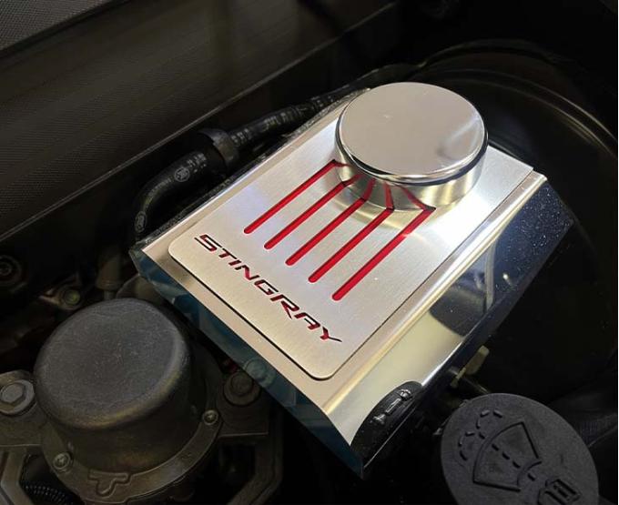 American Car Craft 2014-2019 C7 Corvette Master Cylinder Cover Automatic Polished Stainless with Brushed Ribbed Top Plate Stingray Style, Choose Color 053125