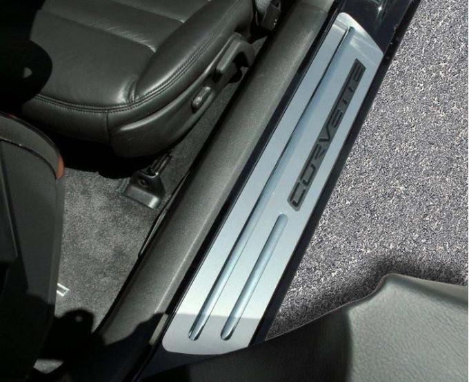 American Car Craft 2005-2007 C6 Corvette - Outer Door Sills with Chrome Ribs 2Pc, Brushed Stainless Steel 041018