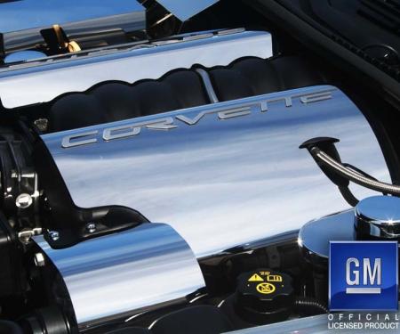 American Car Craft 2008-2013 C6/GS Corvette - Fuel Rail Covers with CORVETTE script, Polished Stainless Steel, Dry Sump Opt. 043115