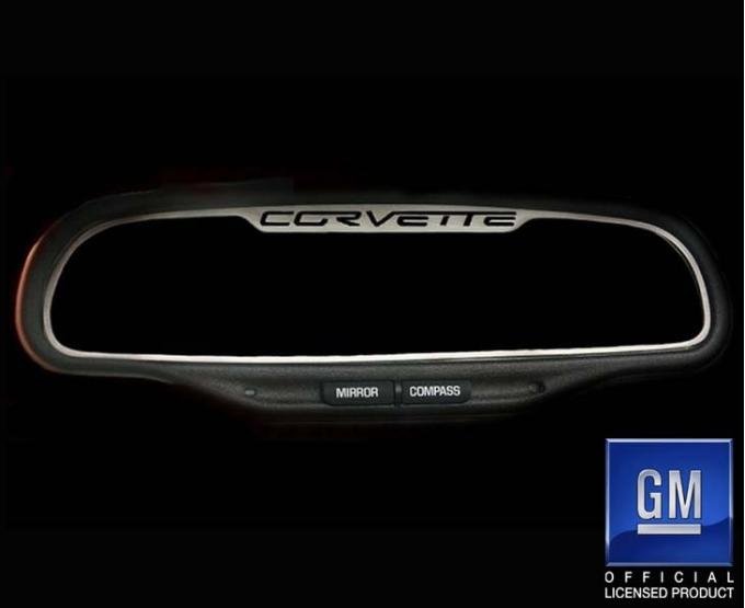 American Car Craft 2005-2013 C6 Corvette - CORVETTE Style Rear View Mirror Trim, Brushed Stainless (AUTO-DIM) 041034
