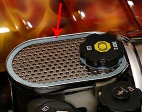 American Car Craft 1997-2004 C5/Z06 Corvette - Brake Master Cylinder Cover with Cap Cover, Perforated Stainless 033081