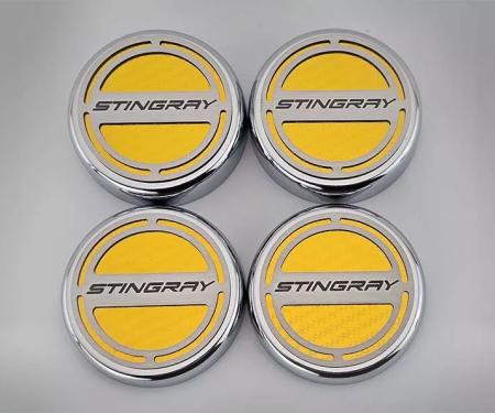 American Car Craft 2020-2024 C8 Corvette Coupe - Cap Cover Set 4pc Carbon Fiber Inserts with Stainless Stingray Logo, Choose Color 883061