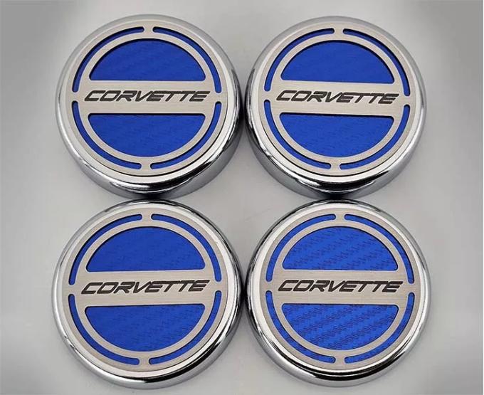 American Car Craft 2020-2024 C8 Corvette Coupe - Cap Cover Set 4pc Carbon Fiber Inserts with Stainless Corvette Logo, Choose Color 883060