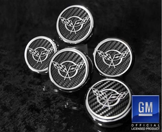 American Car Craft 1997-2004 C5 & Z06 Corvette - Crossed Flags Logo Fluid Cap Covers 5Pc Auto Transmission, Choose Color 033073