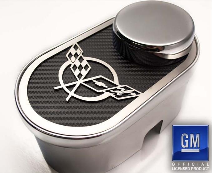 American Car Craft 1997-2004 C5 Corvette - Master Cylinder 'Crossed Flags' Cover with Cap, Choose Inlay Color 033088