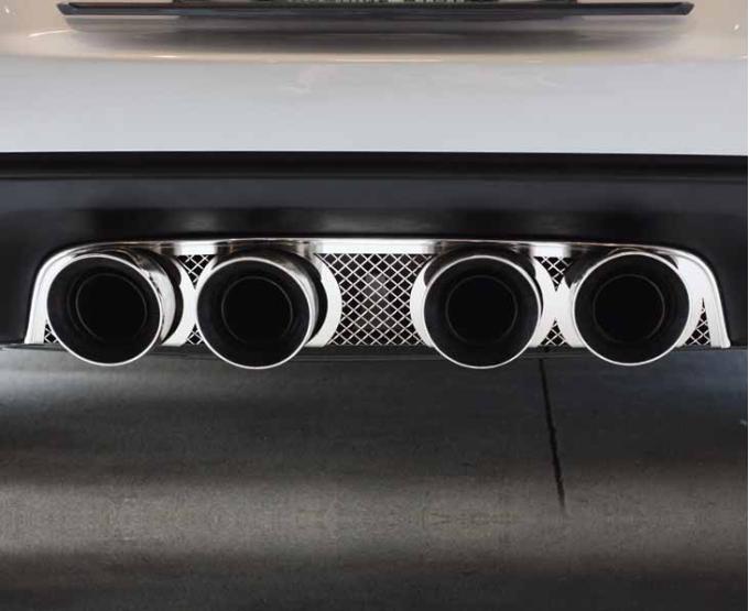 American Car Craft 2005-2013 C6 Corvette - Laser Mesh Exhaust Filler Panel, Corsa 4.0 Quad Tips, Stainless Steel 042015