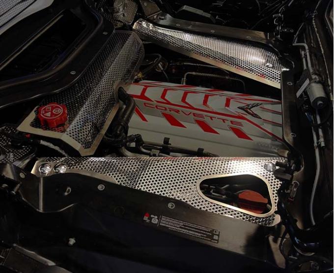 American Car Craft HTC C8 Corvette Header Guard and Crossmember Covers Perforated, Stainless Steel 883209