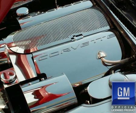 American Car Craft 1999-2004 C5/Z06 Corvette - Fuel Rail Covers CORVETTE Style 2Pc with Oil Cap Cover, Stainless Steel 033038