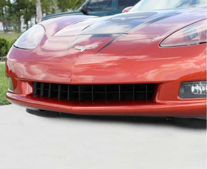 American Car Craft 2005-2013 C6 Corvette - Front Grille Retro Style Blakk Stealth, Black Stainless Steel 042111