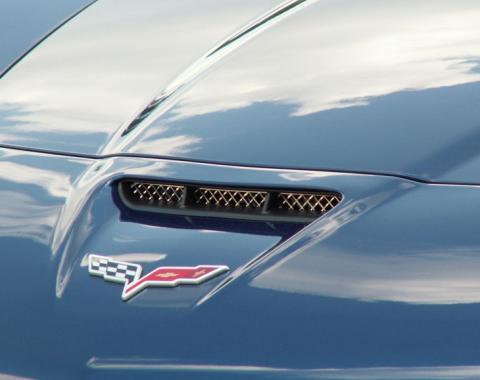 American Car Craft 2006-2013 Z06/GS/ZR1/C6 Corvette - Laser Mesh Hood Vent Grilles, Polished Stainless Steel 042057