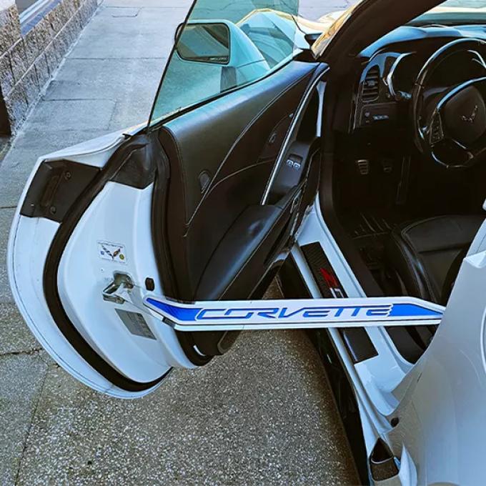 American Car Craft Corvette C7 Door Prop Polished/Brushed Stainless Corvette with  Choice of Carbon Fiber Inlay - Driver Side Only 051041