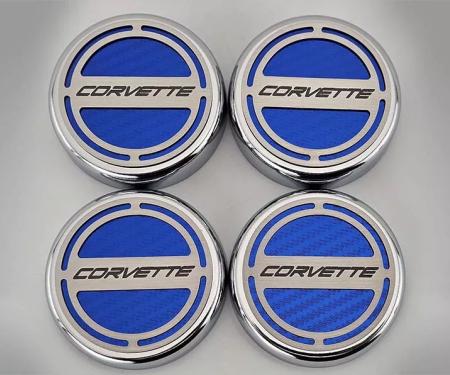 American Car Craft 2020-2024 C8 Corvette Coupe - Cap Cover Set 4pc Carbon Fiber Inserts with Stainless Corvette Logo, Choose Color 883060