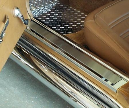 American Car Craft 1968-1977 C3 Corvette Door Sill Plates Polished with Brushed Inserts Deluxe 2pc, Polished Base with Brushed Accent Plate 011002