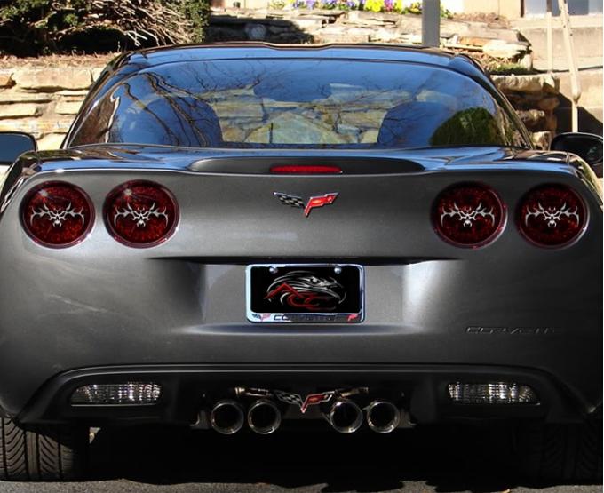 American Car Craft 2005-2013 C6 Corvette - Tribal Skulls with Blackout Kit 8Pc, Polished Stainless Steel/Blackout Film 042074