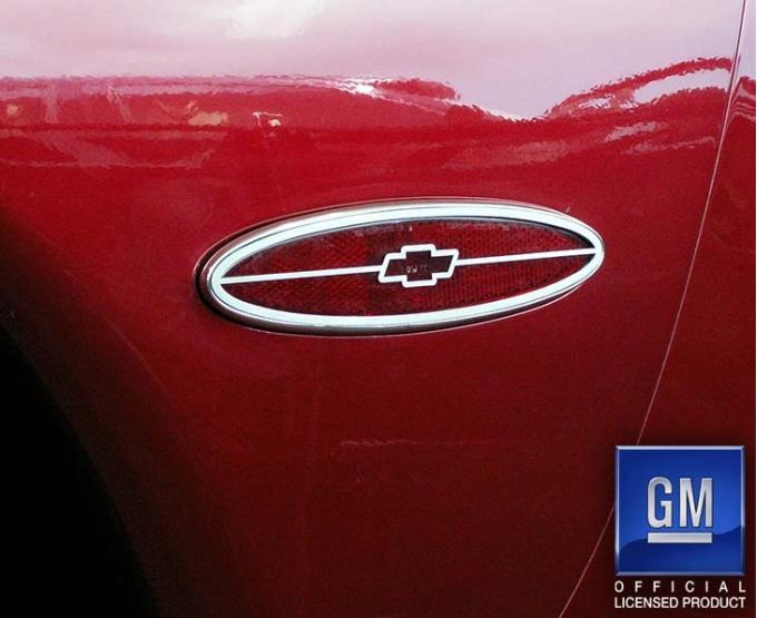 American Car Craft 1997-2004 C5 Corvette - Side Marker Trim Rear Chevy Bowtie 2Pc, Stainless Steel (POLISHED) 032034