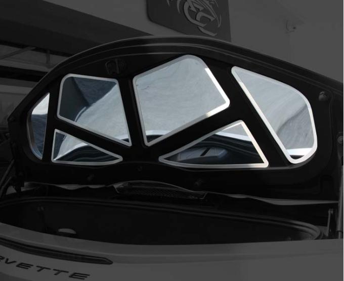 American Car Craft C8 HTC Corvette Trunk Panel 6pc with Brushed Frame, Polished Stainless Steel 881101