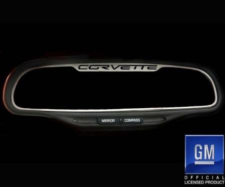American Car Craft 2005-2013 C6 Corvette - CORVETTE Style Rear View Mirror Trim, Brushed Stainless (AUTO-DIM) 041034