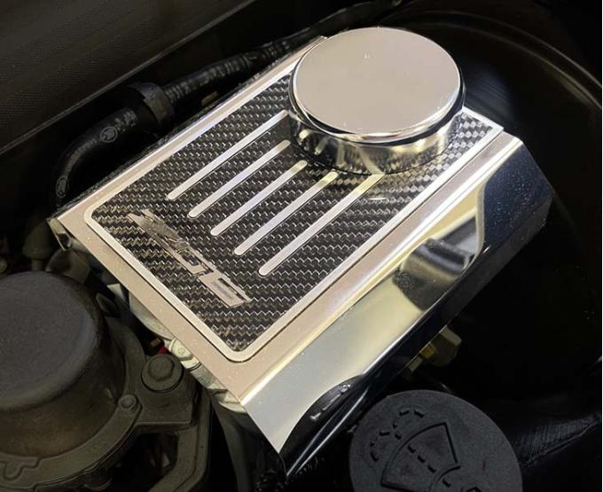 American Car Craft 2014-2019 C7 Z06 Corvette Master Cylinder Cover Polished Stainless with Real Carbon Fiber Z06 Top Plate (Manual Transmission) 053130