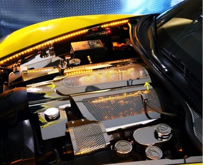 American Car Craft 2008-2013 C6/GS Corvette - Illuminated Plenum Cover Low Profile, Perforated Stainless, Choose LED Color 043056