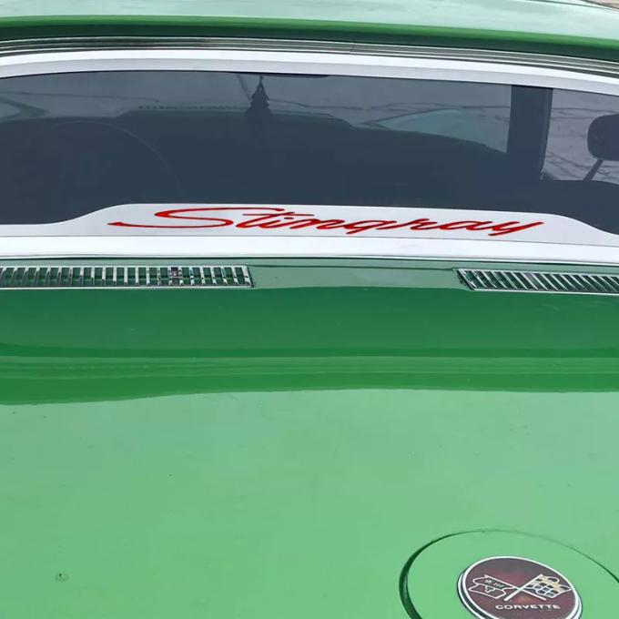 American Car Craft 1968-1975 C3 Corvette Coupe - Flat Back Rear Window Frame Polished 'Stingray' Font, Carbon Fiber Vinyl Inlay 012000