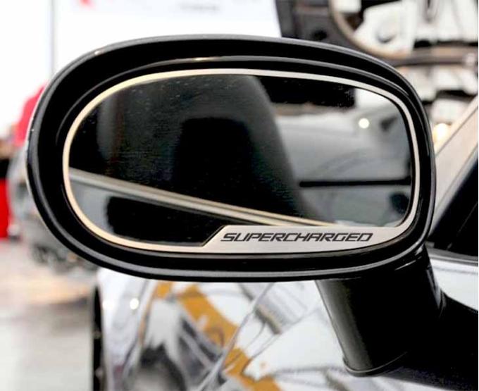 American Car Craft 2005-2013 C6 Corvette - Side View Mirror Trim SUPERCHARGED Style 2Pc [Auto-Dim], Brushed Stainless 042122