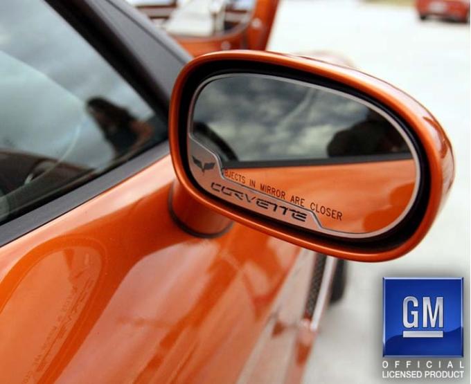 American Car Craft 2005-2013 C6 Corvette - Side View Mirror Trim Crossed Flags 2Pc [Auto-Dim], Brushed Stainless 042087