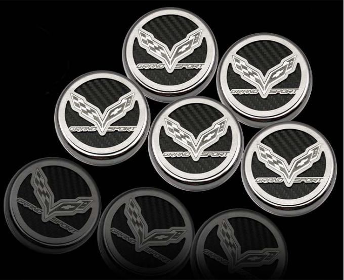 American Car Craft 2016-2019 C7 Grand Sport Corvette - Fluid Cap Cover Set with Crossed Flags & Grand Sport, Choose Color/Transmission 053098