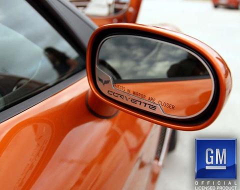 American Car Craft 2005-2013 C6 Corvette - Side View Mirror Trim Crossed Flags 2Pc [Auto-Dim], Brushed Stainless 042087