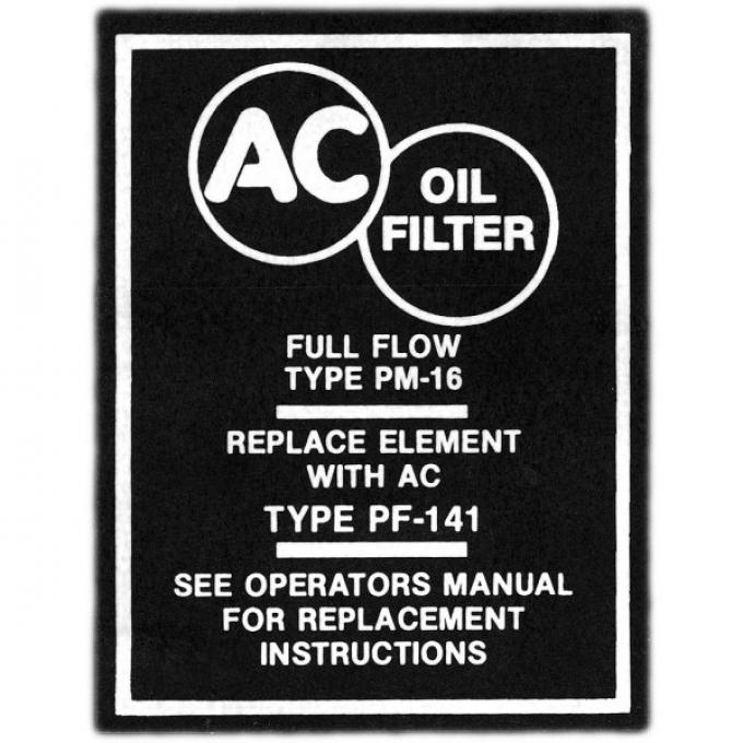 Camaro Oil Filter Canister Decal, AC, 1967