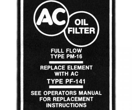 Corvette Decal, Oil Filter, PF-141, 1958-1967