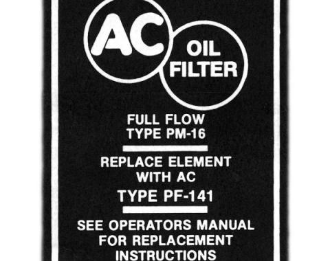 Corvette Decal, Oil Filter, PF-141, 1958-1967