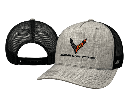 Light Grey Heather 5 Panel Hat with C8 Corvette Logo