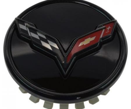 Corvette Grand Sport Wheel Center Cap, Crossed Flags, Carbon Flash, 2014-2019