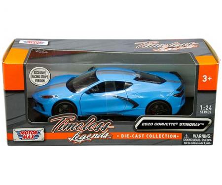 Motormax Timeless Legends 2020 Corvette C8 Stingray with Racing Stripes, Blue