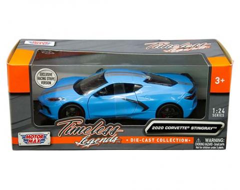 Motormax Timeless Legends 2020 Corvette C8 Stingray with Racing Stripes, Blue