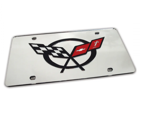 Corvette Frnt License Plate, Mirror with Bk C5 Logo, 1997-2004