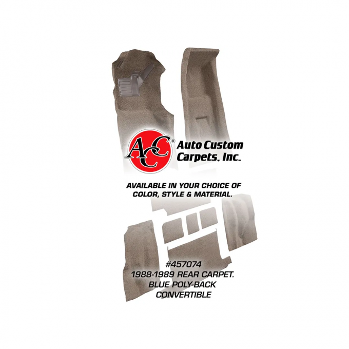 Corvette Rear Carpet, Blue Poly-Back Convertible  74, 1988-1989